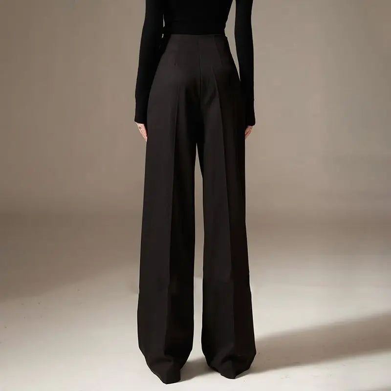 2024 Spring New Pants High Waist Wide Leg Pants Draping Effect Tight Waist Long Pants High-Looking Slide Suit or Women