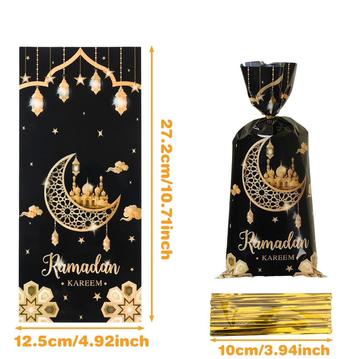 25/50/100Pcs Ramadan Kareem Candy Gift Packing Bags 2025 Eid Mubarak Ramadan Decoration Islamic Muslim Party Supplies Treat Bags