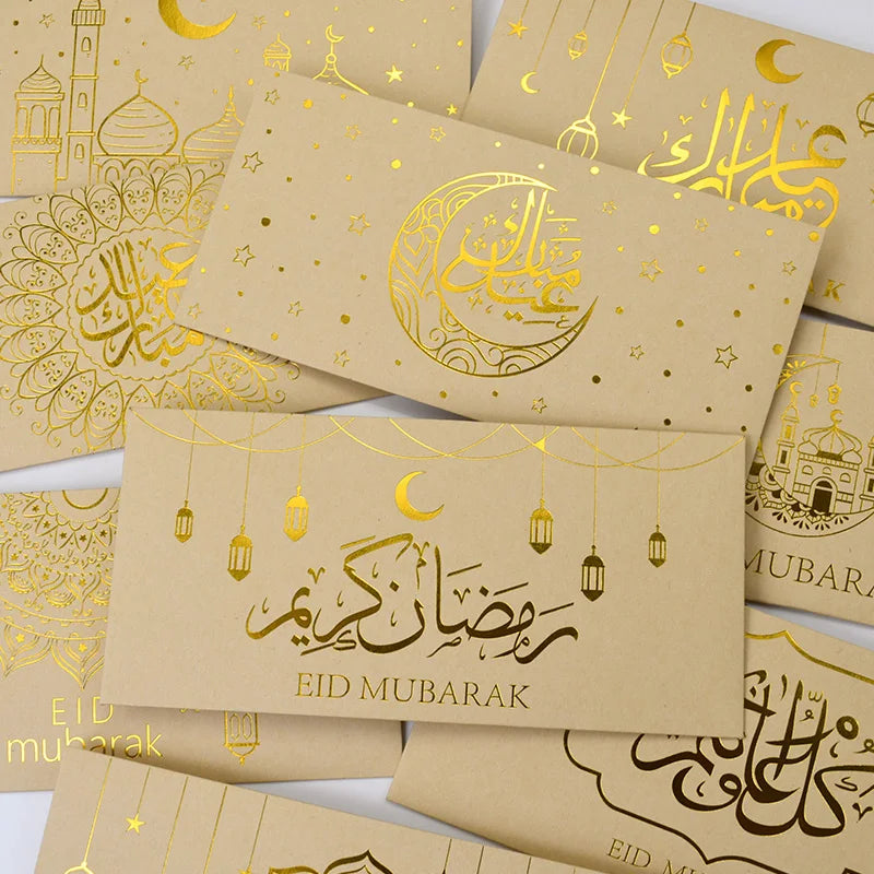 9Pcs Eid Mubarak Envelopes Money Gift Card Bags 2025 Islamic Muslim Party Supplies Ramadan Decoration Eid Al-fitr Invitation