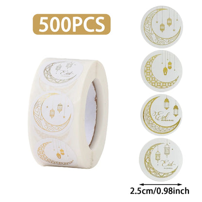 500pcs EID Mubarak Round Stickers Ramadan Kareem Decoration 2025 Islamic Muslim Party Supplies Eid Al Adha Gift Label stickers