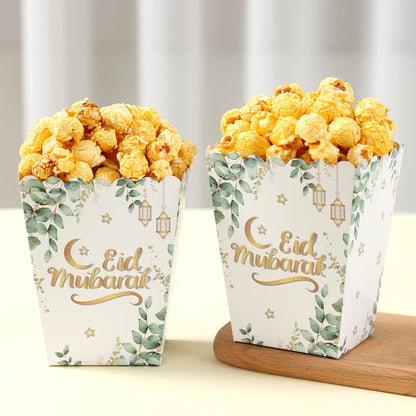 EID Popcorn Box Candy Bag Biscuit Gift Box Ramadan Decorations For Home 2025 EID Mubarak Islamic Muslim Party Decor Eid al-Fitr