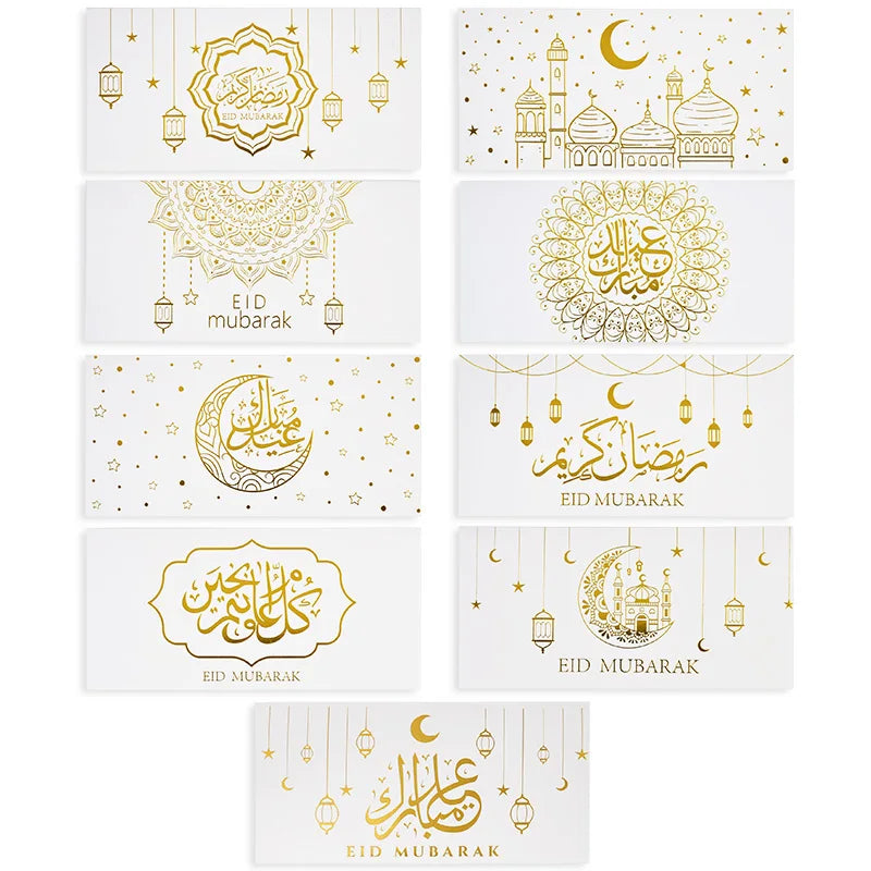 9Pcs Eid Mubarak Envelopes Money Gift Card Bags 2025 Islamic Muslim Party Supplies Ramadan Decoration Eid Al-fitr Invitation