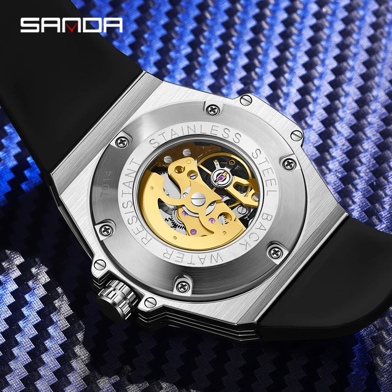 SANDA Luxury Tourbillon Men's Mechanical Watch Fashion Skeleton Automatic Clock Waterproof Sports Men's Watch Reloj Hombre