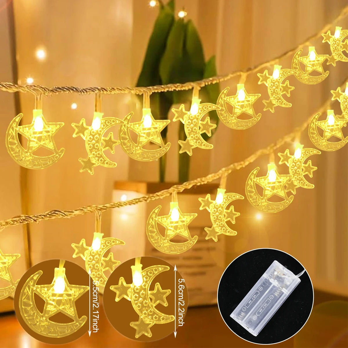 Moon Star Eid Mubarak String Light 2025 Ramadan Decoration For Home Ramadan Kareem Islam Muslim Party Decor Eid Al Adha Gifts