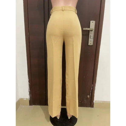 Stigende Wide Leg Straight Dress Pants with Pocket Women Plain Color Business Casual Pants Loose Fit Midi Waist Office Trousers