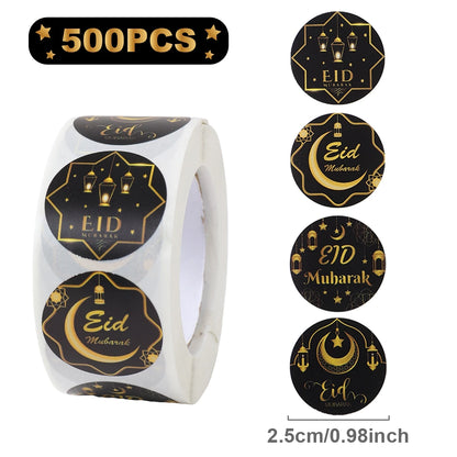 500pcs EID Mubarak Round Stickers Ramadan Kareem Decoration 2025 Islamic Muslim Party Supplies Eid Al Adha Gift Label stickers