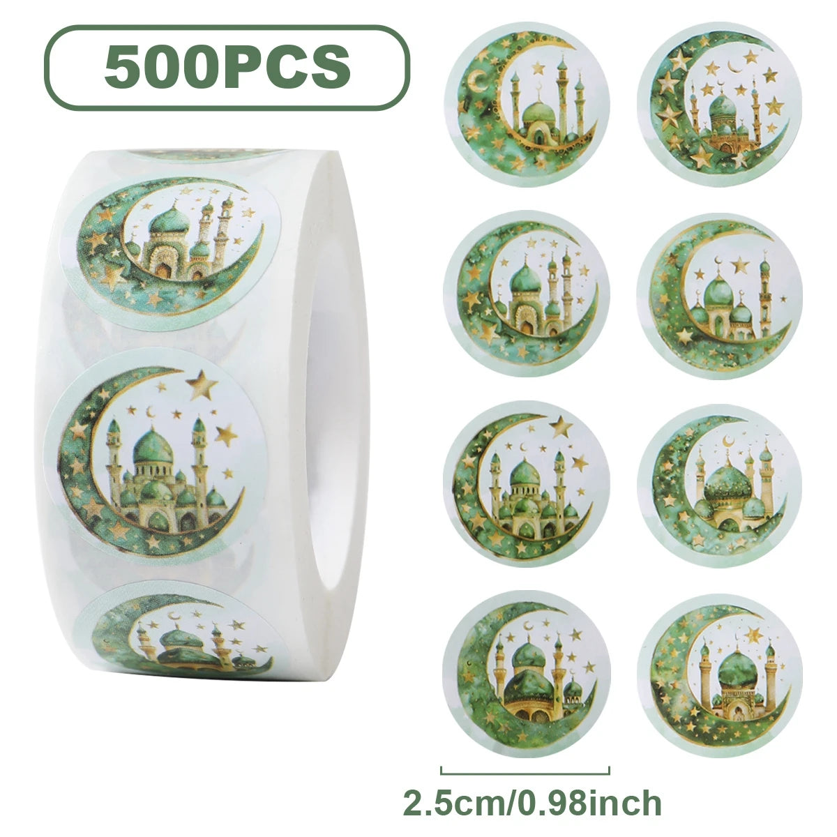 500pcs EID Mubarak Round Stickers Ramadan Kareem Decoration 2025 Islamic Muslim Party Supplies Eid Al Adha Gift Label stickers