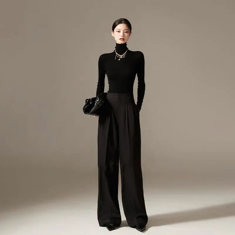 2024 Spring New Pants High Waist Wide Leg Pants Draping Effect Tight Waist Long Pants High-Looking Slide Suit or Women