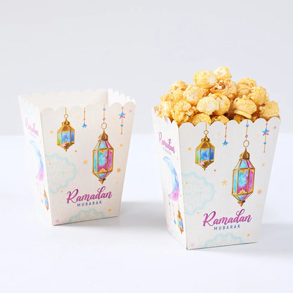 EID Popcorn Box Candy Bag Biscuit Gift Box Ramadan Decorations For Home 2025 EID Mubarak Islamic Muslim Party Decor Eid al-Fitr