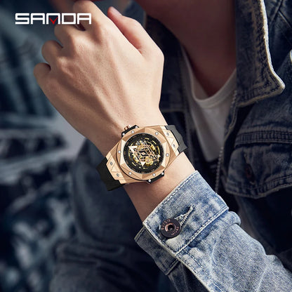 SANDA Luxury Tourbillon Men's Mechanical Watch Fashion Skeleton Automatic Clock Waterproof Sports Men's Watch Reloj Hombre