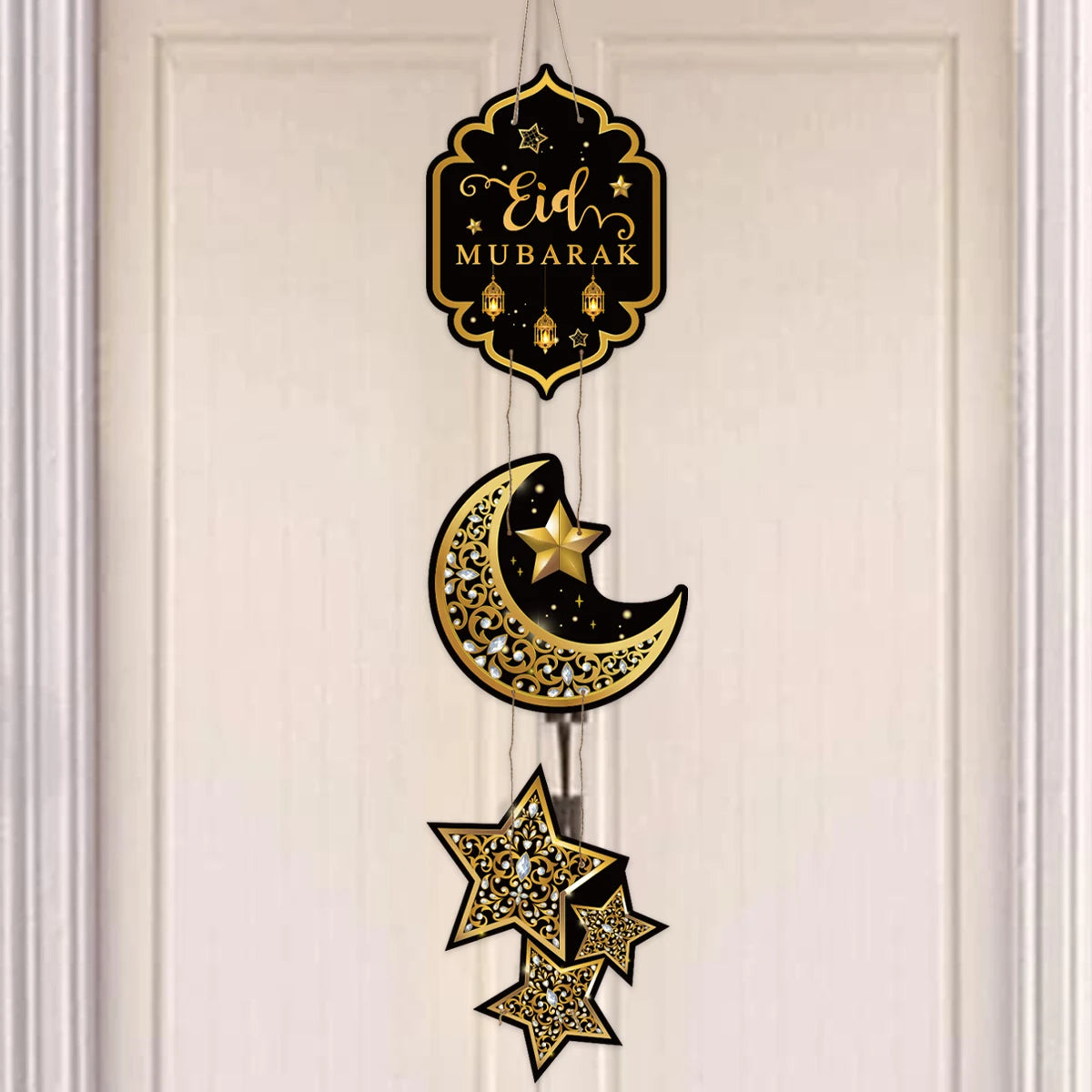 Eid Mubarak Moon Star Door Hanging Ramadan Kareem Decorations For Home 2025 Islamic Muslim Party Supplies Chandelier Wall Banner