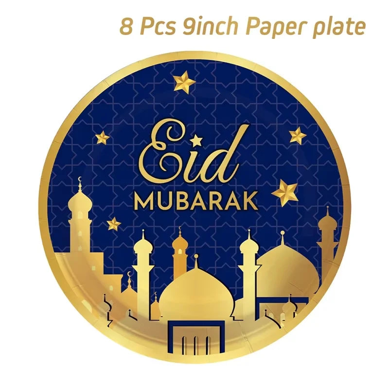 Eid Mubarak Tableware Set Ramadan Decoration 2025 For Home Ramadan Kareem Eid Al Adha Gifts Islamic Muslim Party Decoration