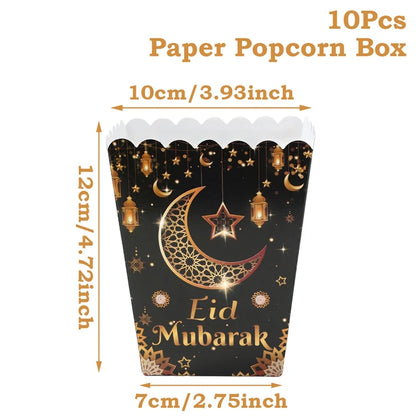 EID Popcorn Box Candy Bag Biscuit Gift Box Ramadan Decorations For Home 2025 EID Mubarak Islamic Muslim Party Decor Eid al-Fitr