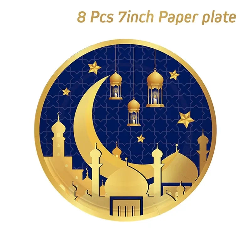 Eid Mubarak Tableware Set Ramadan Decoration 2025 For Home Ramadan Kareem Eid Al Adha Gifts Islamic Muslim Party Decoration