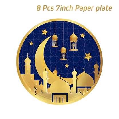 Eid Mubarak Tableware Set Ramadan Decoration 2025 For Home Ramadan Kareem Eid Al Adha Gifts Islamic Muslim Party Decoration