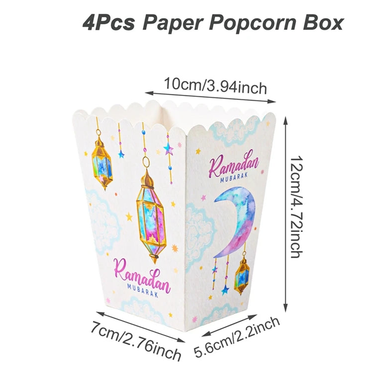 EID Popcorn Box Candy Bag Biscuit Gift Box Ramadan Decorations For Home 2025 EID Mubarak Islamic Muslim Party Decor Eid al-Fitr