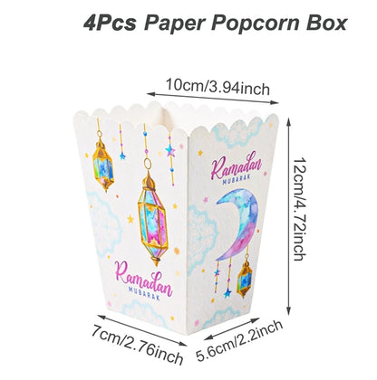 EID Popcorn Box Candy Bag Biscuit Gift Box Ramadan Decorations For Home 2025 EID Mubarak Islamic Muslim Party Decor Eid al-Fitr