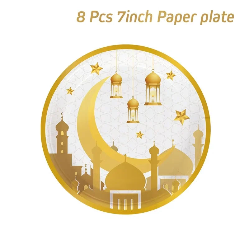 Eid Mubarak Tableware Set Ramadan Decoration 2025 For Home Ramadan Kareem Eid Al Adha Gifts Islamic Muslim Party Decoration