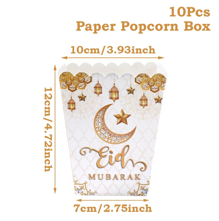 EID Popcorn Box Candy Bag Biscuit Gift Box Ramadan Decorations For Home 2025 EID Mubarak Islamic Muslim Party Decor Eid al-Fitr