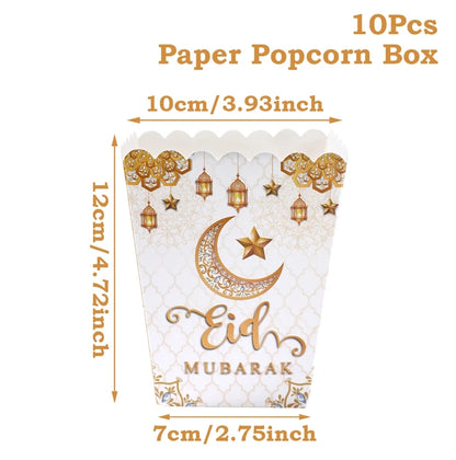 EID Popcorn Box Candy Bag Biscuit Gift Box Ramadan Decorations For Home 2025 EID Mubarak Islamic Muslim Party Decor Eid al-Fitr