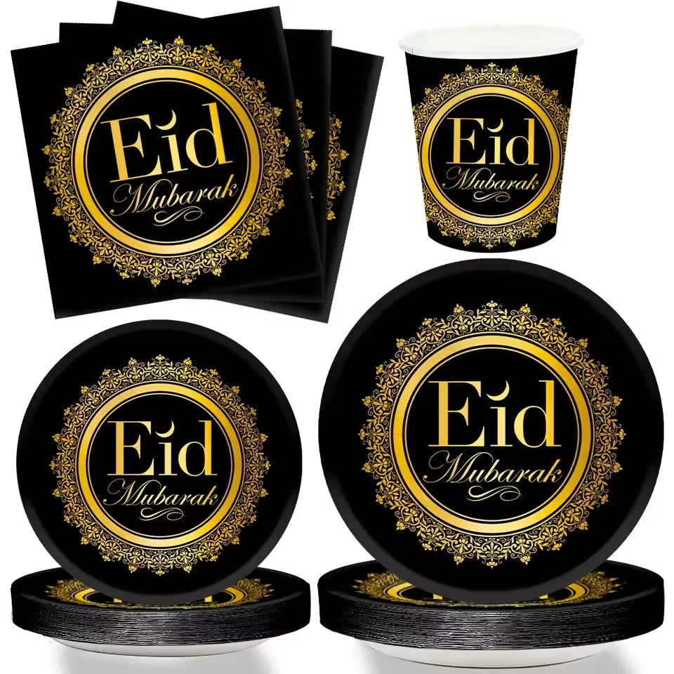 Eid Mubarak Tableware Set Ramadan Decoration 2025 For Home Ramadan Kareem Eid Al Adha Gifts Islamic Muslim Party Decoration