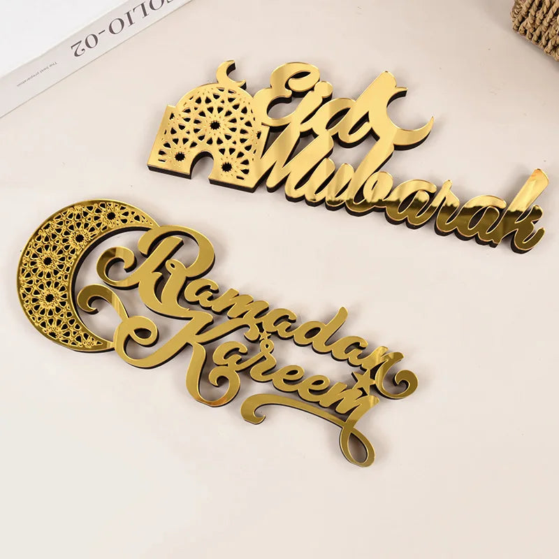 Ramadan Mubarak Acrylic Ornament 2025 Eid Mubarak Ramadan Kareem Decoration for Home Islamic Muslim Party Decor Eid Al Adha Gift