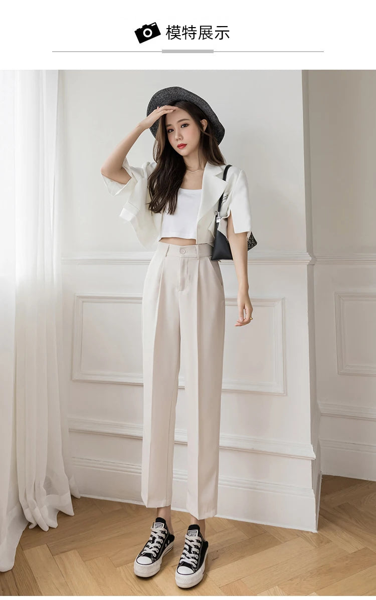 Fall Spring Black Suit Haren Pants Women Fashion Elastic High Waist Casual Trousers Woman Korean Style Solid Office Pant 2023