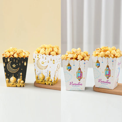 EID Popcorn Box Candy Bag Biscuit Gift Box Ramadan Decorations For Home 2025 EID Mubarak Islamic Muslim Party Decor Eid al-Fitr