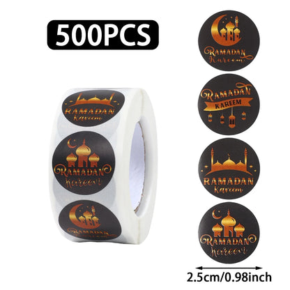 500pcs EID Mubarak Round Stickers Ramadan Kareem Decoration 2025 Islamic Muslim Party Supplies Eid Al Adha Gift Label stickers