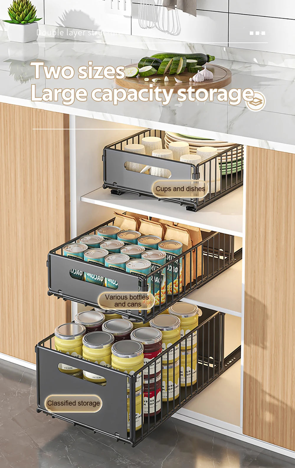 Kitchen Storage Rack Pull Out Cabinet Organizer Slide Drawer Storage Tray Seasoning Bottle Spice Storage Rack Kitchen Organizer