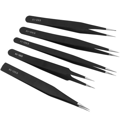 6pcs Anti-Static Stainless Steel Tweezers Precision Maintenance Industrial Repair Curved Working Model Making Hand Tool