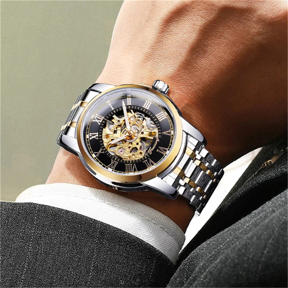 Forsining 349 Luxury Hot Sale skeleton hollow fashion mechanical hand wind men male business Wrist Watch Relogio wholesale