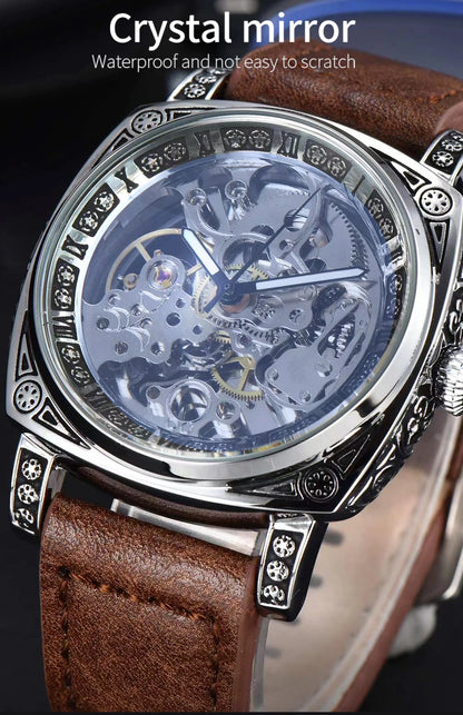 men watches 2024   retro style automatic watch for men skeleton carve waterproof leather no logo watch free shipping items