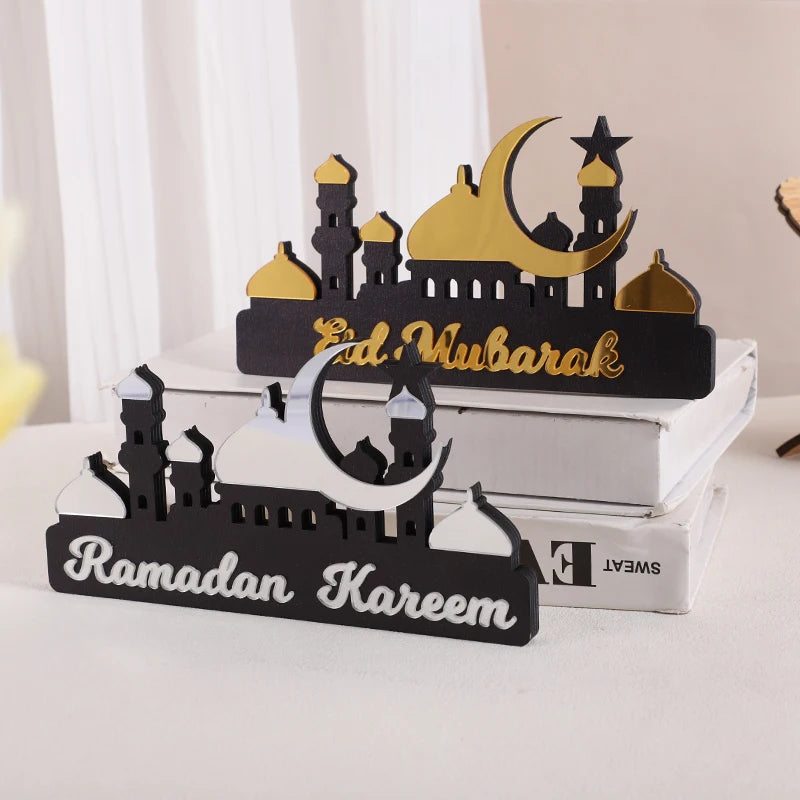 2025 Ramadan Table Ornament Wooden Acrylic Eid Mubarak Moon Star Castle DIY Home Table Decoration Islamic Muslim Party Gifts