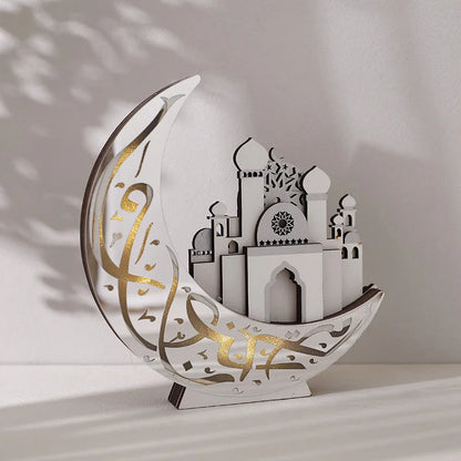 EID Mubarak LED Light Wooden Moon Mosque Table Ornaments Ramadan Decor Night Lights 2025 Islam Muslim Party Decoration Supplies