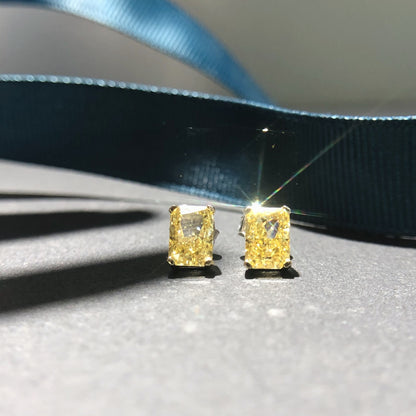 New S925 Sterling Silver Yellow Diamond Stud Earrings Ice Flower