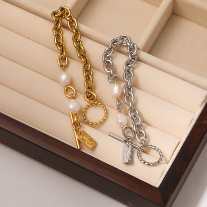 Stainless Steel Titanium Steel Gold Plated Geometry Square Plate Simple Bracelet