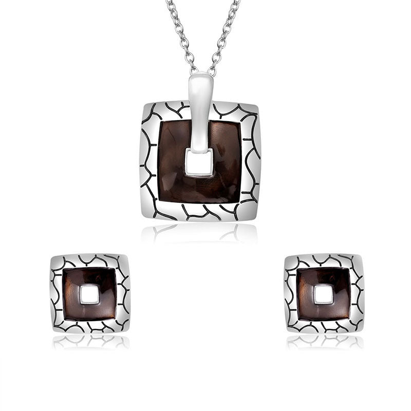 Fashion Retro Square Pendant Necklace Earrings