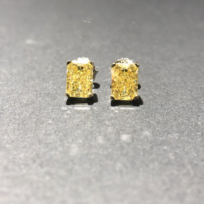 New S925 Sterling Silver Yellow Diamond Stud Earrings Ice Flower