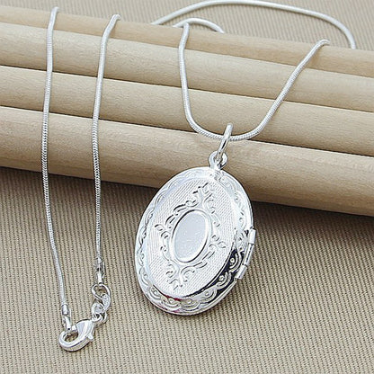 Silver Plated Egg Shape Frame Pendant Necklace