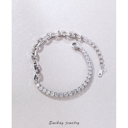 Stitching Diamond Bracelet Women 925 Silver Retro