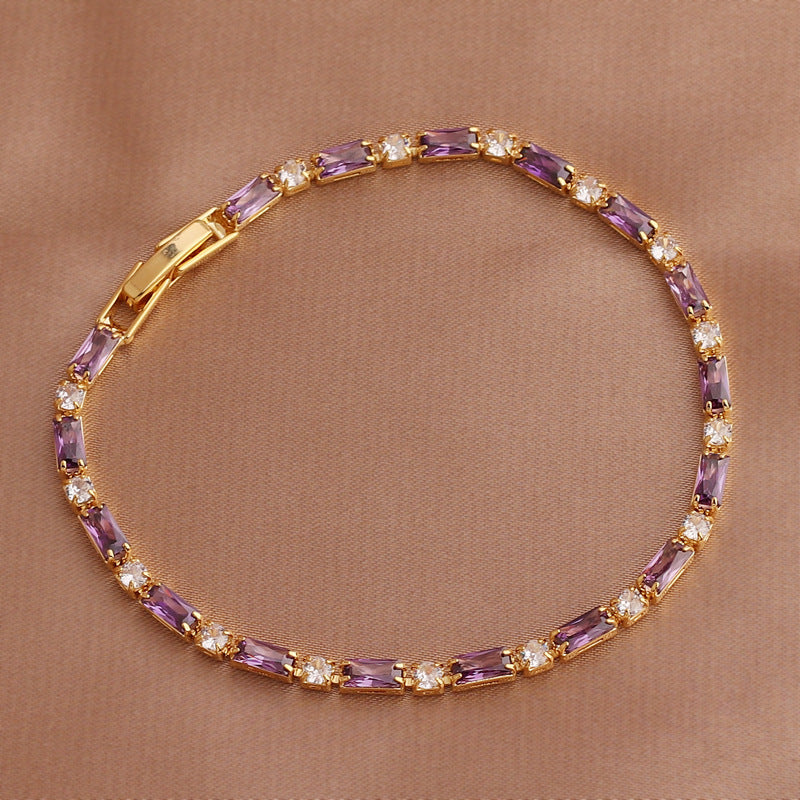 European And American Special-interest Design Pink White Color Zircon Bracelet Female Ins Fashion Simple