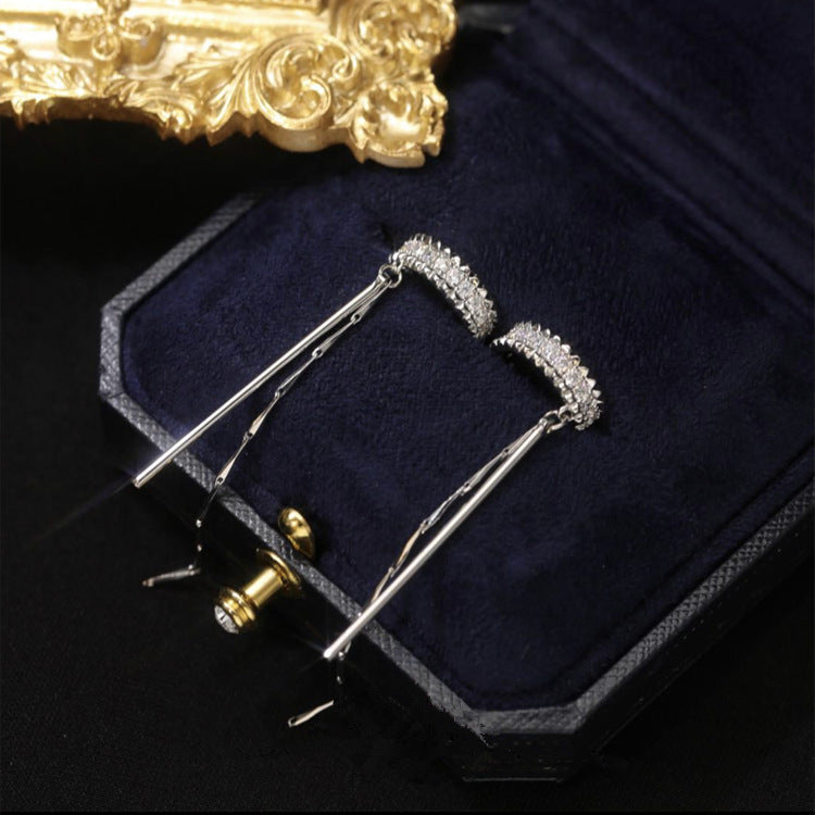 Micro-set Zircon C-shaped Long Tassel Ear Clip For Women