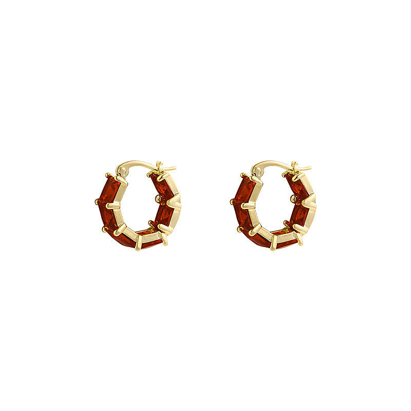 Red Square Zircon Earrings Special-interest Design