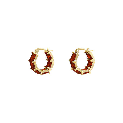 Red Square Zircon Earrings Special-interest Design