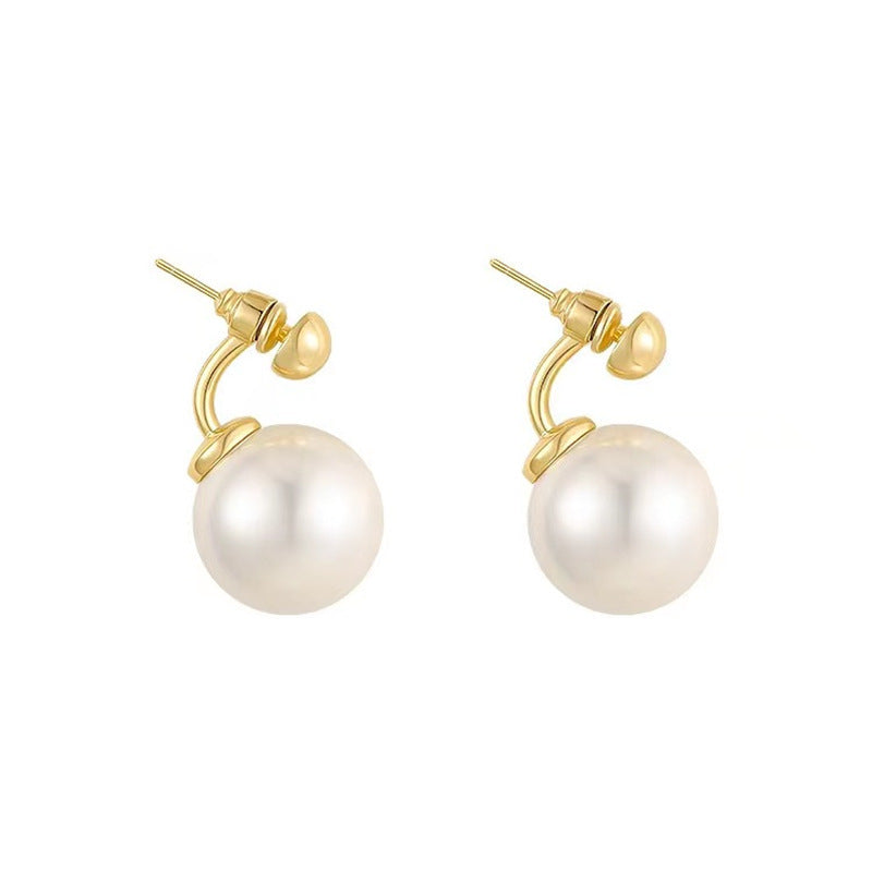 Silver Needle Round Pearl Earrings French Entry Lux High Sense