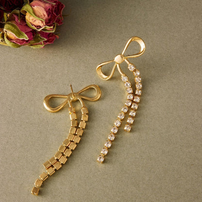 Fashion Temperament And Beautiful Bow Tassel Long Earrings Cold Style High-grade Diamond