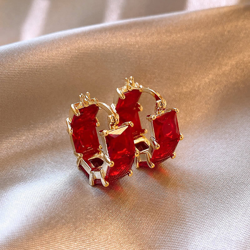 Red Square Zircon Earrings Special-interest Design