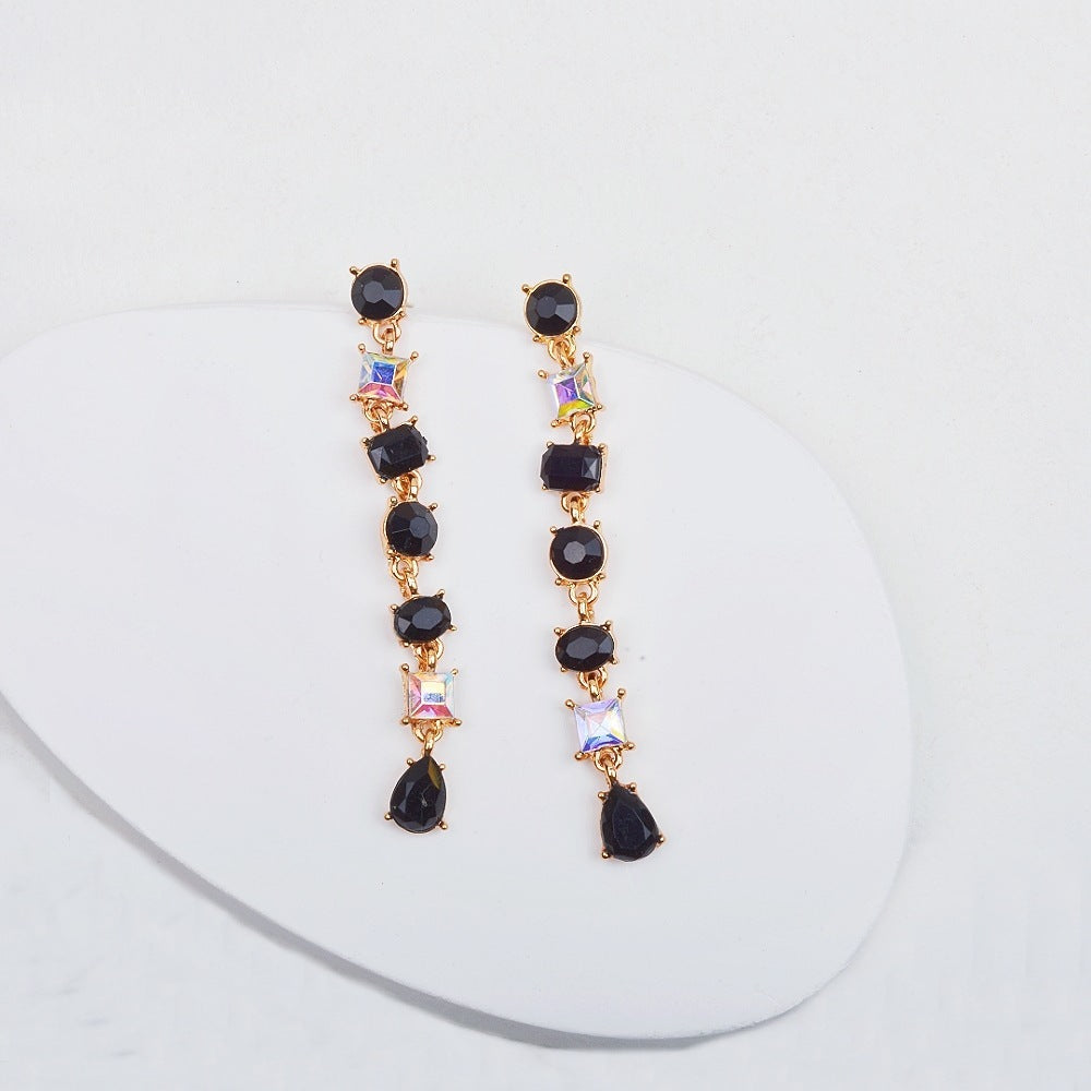 Multicolor Crystal Earrings Long Tassel