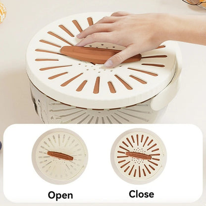 Fruit Drain Basket With Lid Vegetable Washing Bowl Foldable Handle Cleaning Colander Plastic Refrigerator Crisper Kitchen Box Kitchen Gadgets